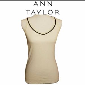 Ann Taylor LOFT Lace trim V neck White Black tank top S